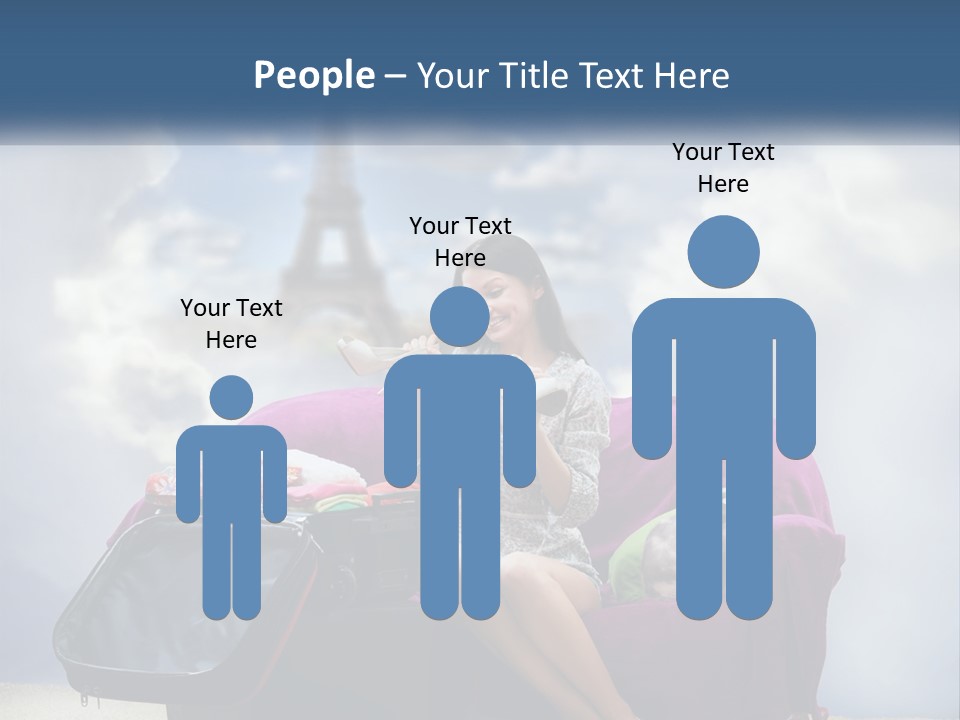 A Woman Sitting On A Couch With A Suitcase In Front Of The Eiffel PowerPoint Template