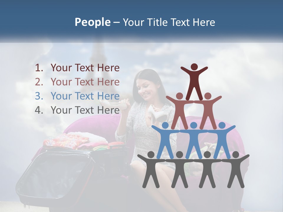 A Woman Sitting On A Couch With A Suitcase In Front Of The Eiffel PowerPoint Template