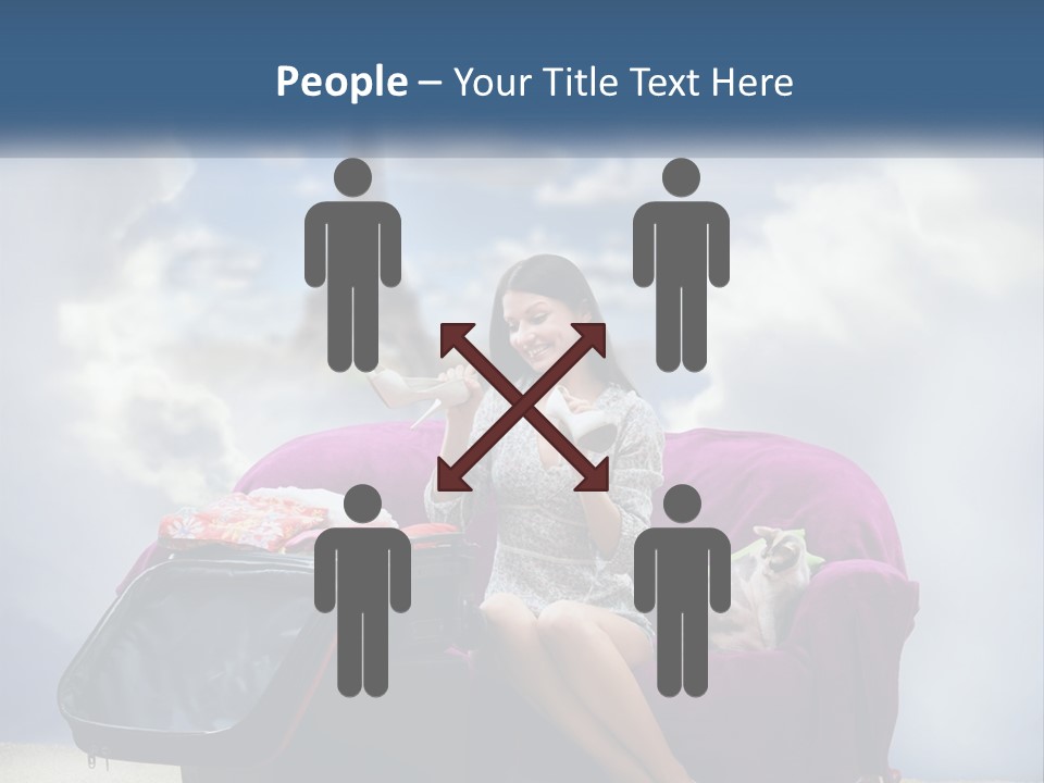 A Woman Sitting On A Couch With A Suitcase In Front Of The Eiffel PowerPoint Template