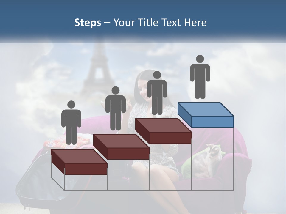 A Woman Sitting On A Couch With A Suitcase In Front Of The Eiffel PowerPoint Template