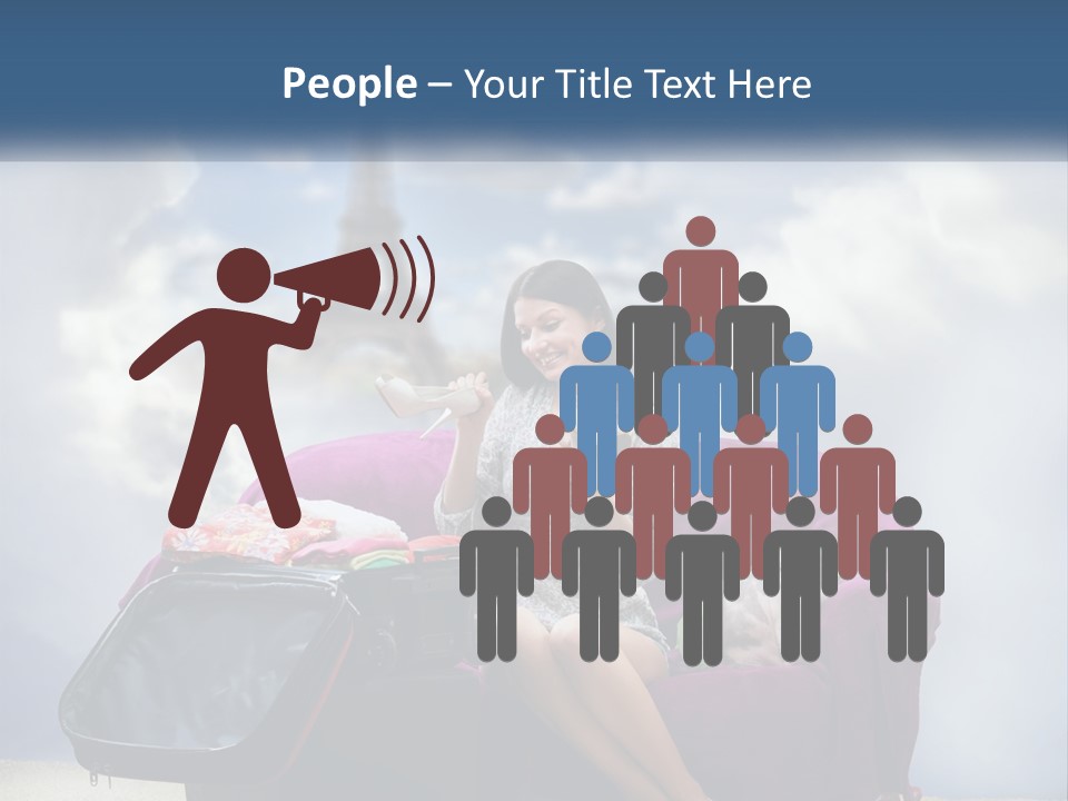 A Woman Sitting On A Couch With A Suitcase In Front Of The Eiffel PowerPoint Template