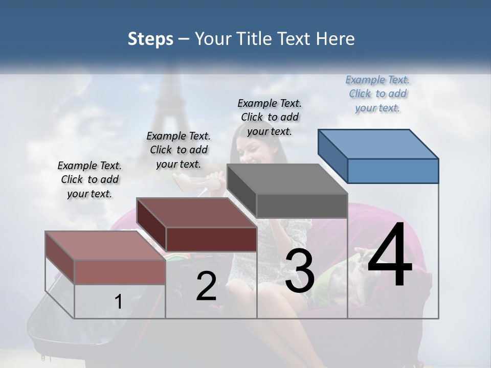 A Woman Sitting On A Couch With A Suitcase In Front Of The Eiffel PowerPoint Template