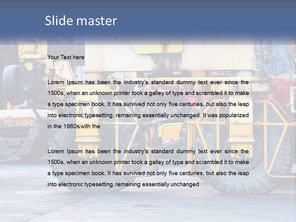 A Large Yellow Machine Is Parked In Front Of A Building PowerPoint Template