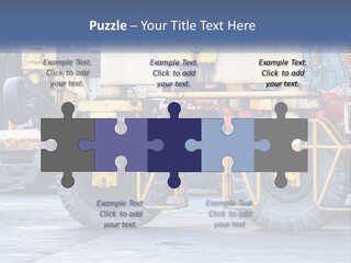 A Large Yellow Machine Is Parked In Front Of A Building PowerPoint Template