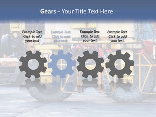 A Large Yellow Machine Is Parked In Front Of A Building PowerPoint Template