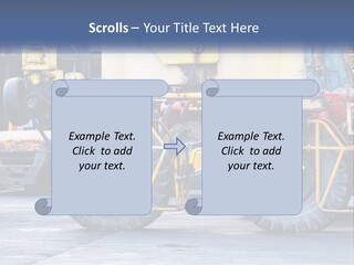 A Large Yellow Machine Is Parked In Front Of A Building PowerPoint Template