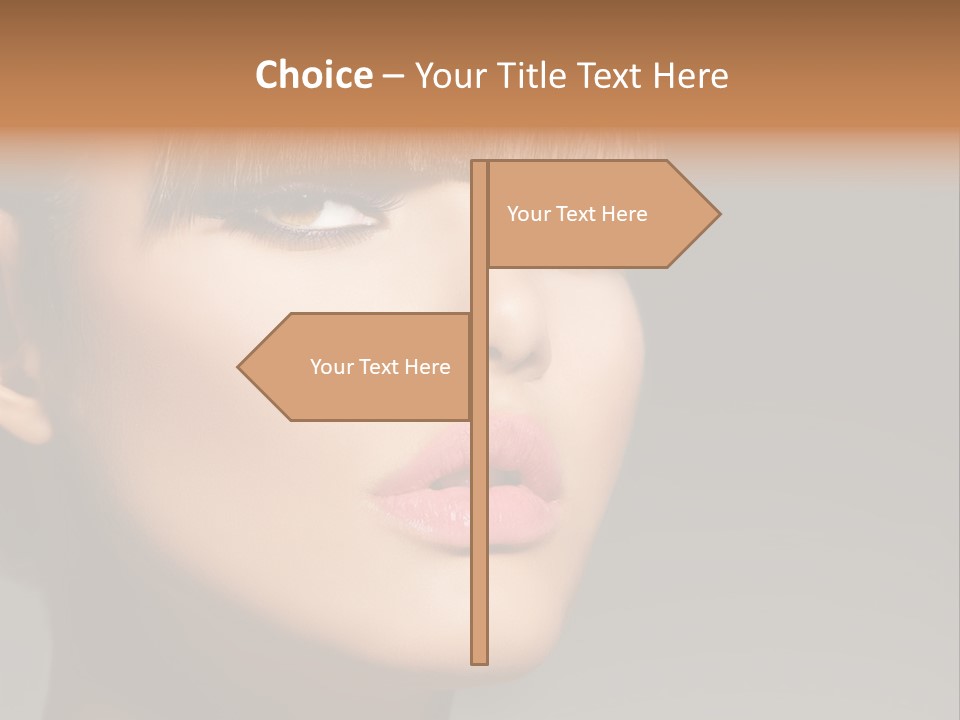 A Woman's Face With A Short Hair And Purple Makeup PowerPoint Template