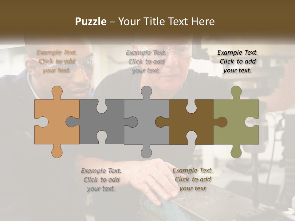 Two Men Working On A Machine In A Factory PowerPoint Template