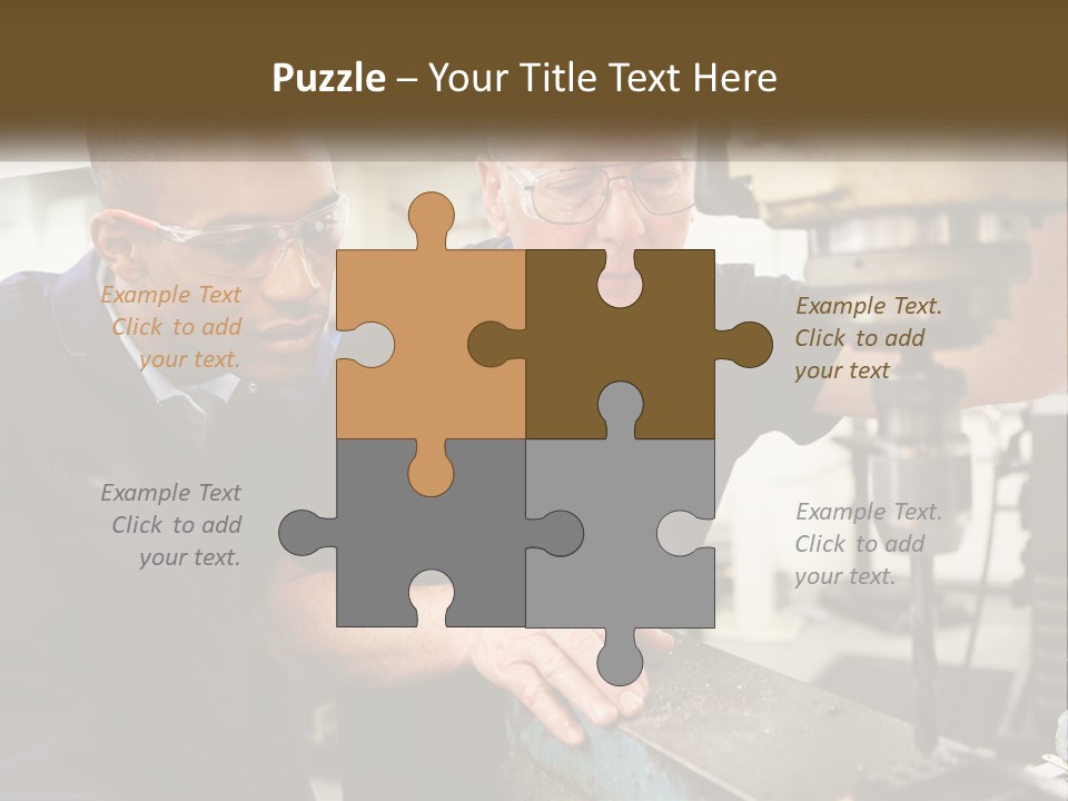Two Men Working On A Machine In A Factory PowerPoint Template