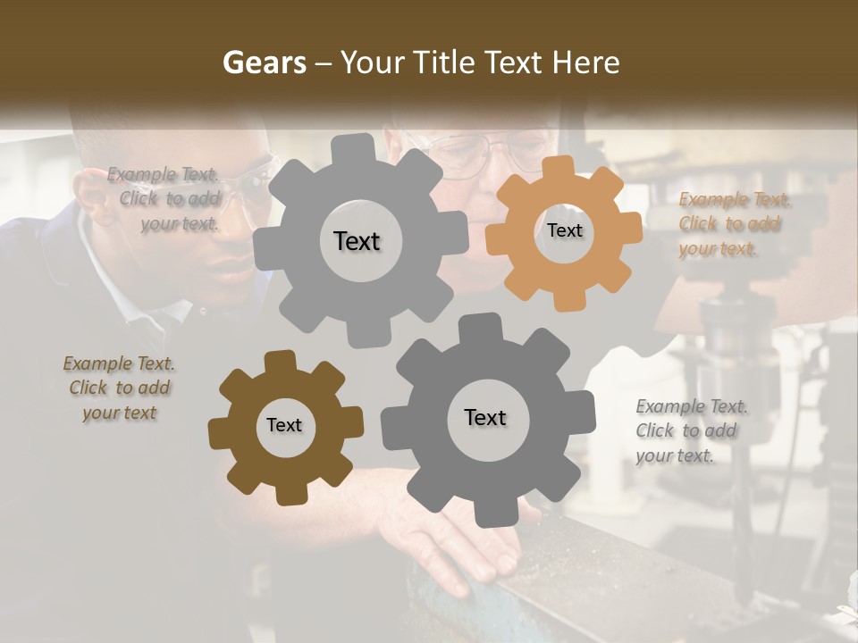 Two Men Working On A Machine In A Factory PowerPoint Template