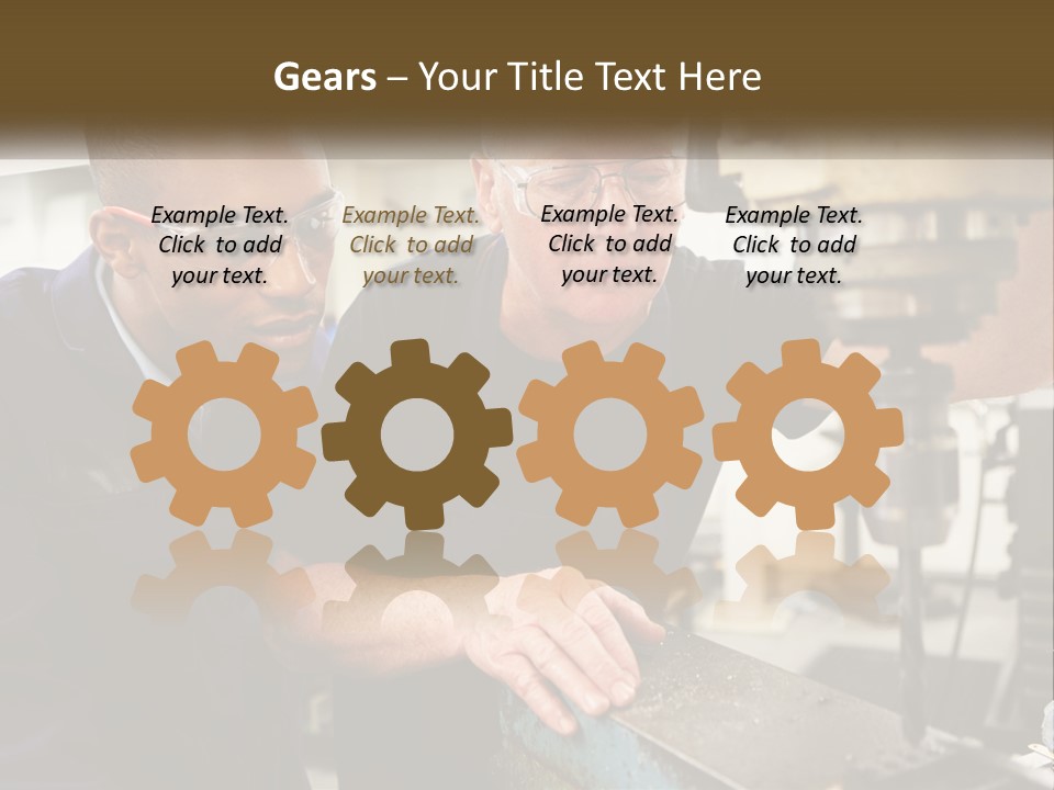 Two Men Working On A Machine In A Factory PowerPoint Template