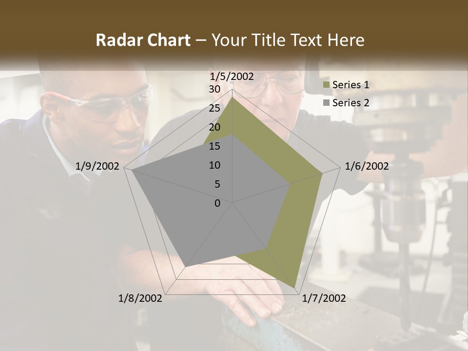 Two Men Working On A Machine In A Factory PowerPoint Template