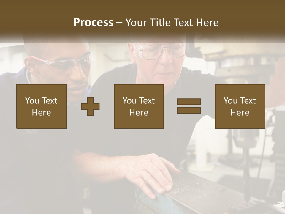 Two Men Working On A Machine In A Factory PowerPoint Template