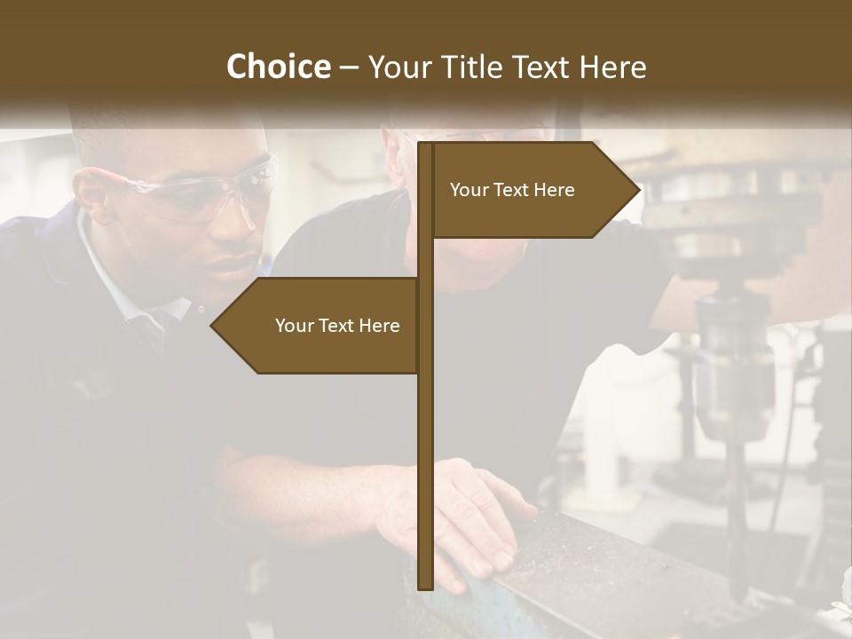 Two Men Working On A Machine In A Factory PowerPoint Template