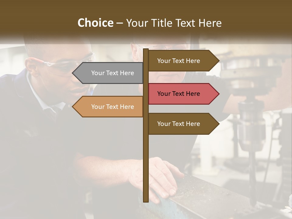 Two Men Working On A Machine In A Factory PowerPoint Template