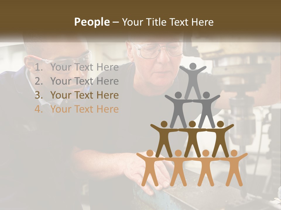 Two Men Working On A Machine In A Factory PowerPoint Template