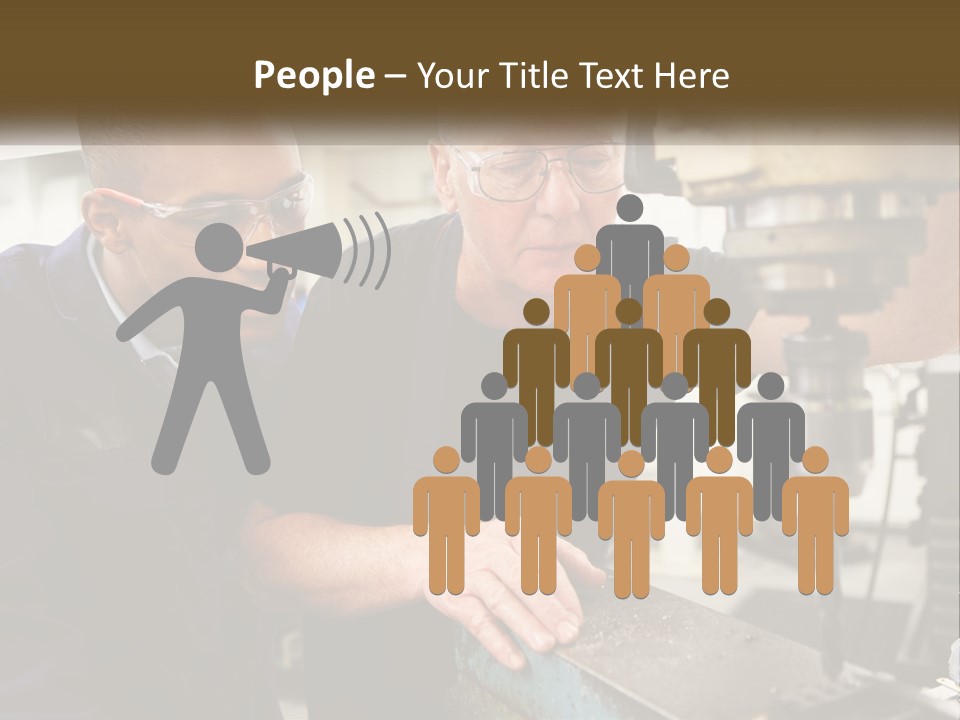 Two Men Working On A Machine In A Factory PowerPoint Template