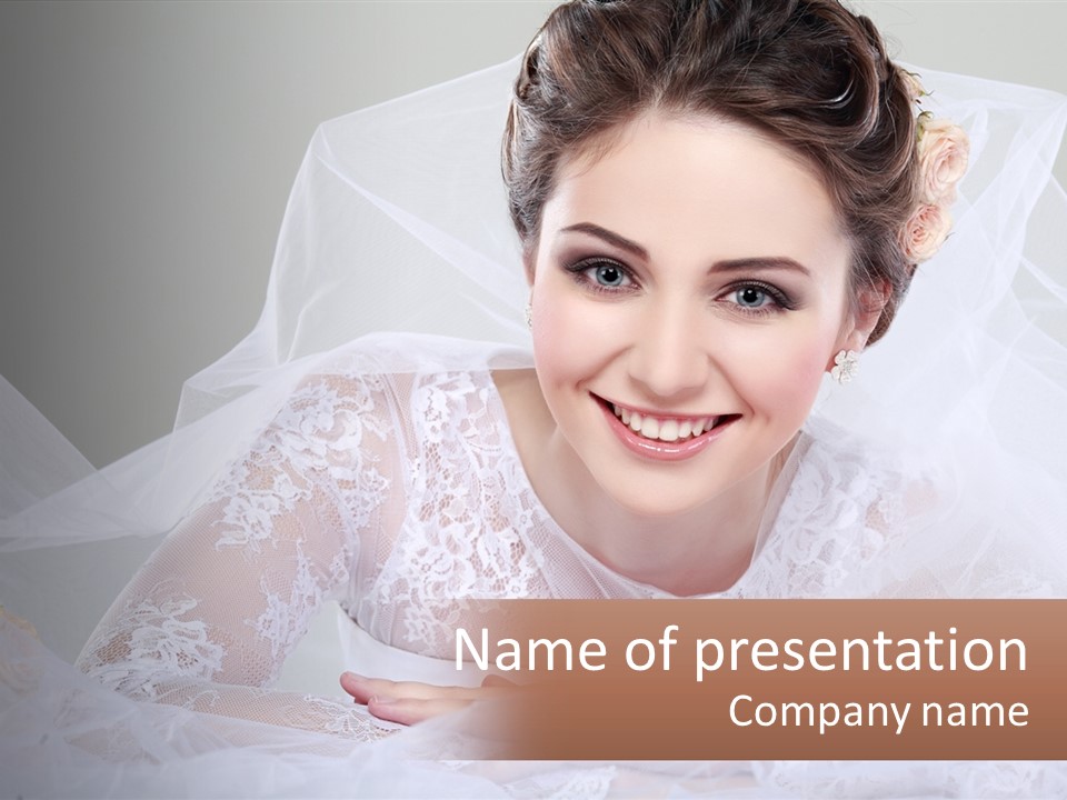 A Woman In A Wedding Dress With A Veil On Her Head PowerPoint Template