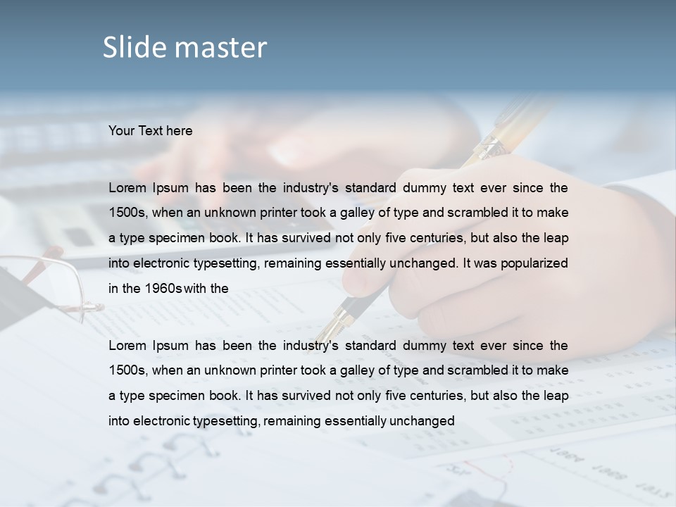 A Person Writing On A Piece Of Paper With A Calculator And Pen PowerPoint Template