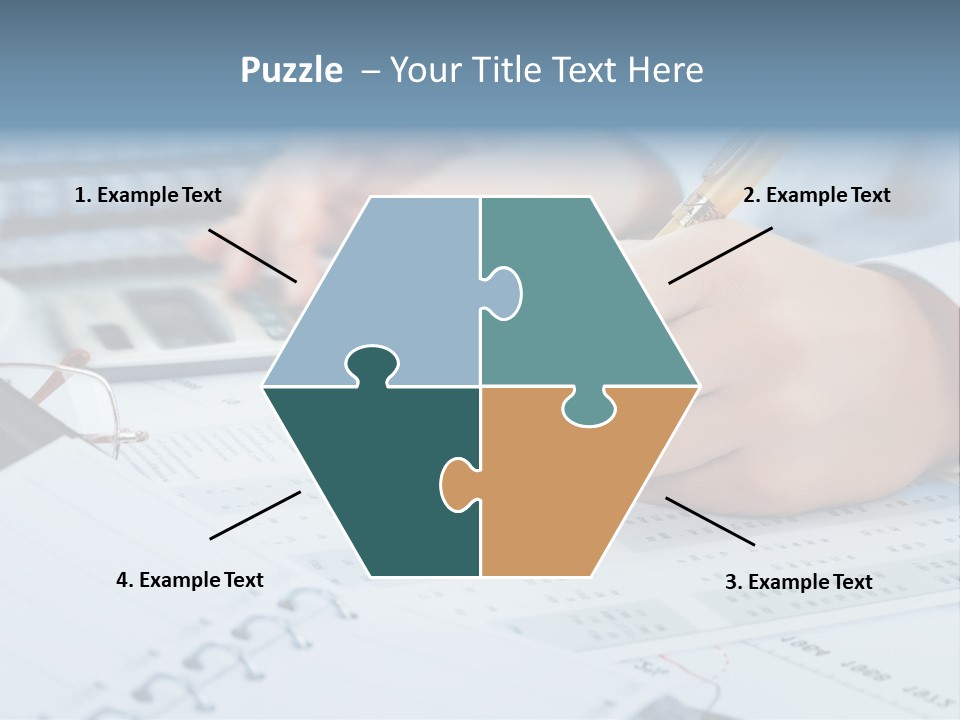 A Person Writing On A Piece Of Paper With A Calculator And Pen PowerPoint Template