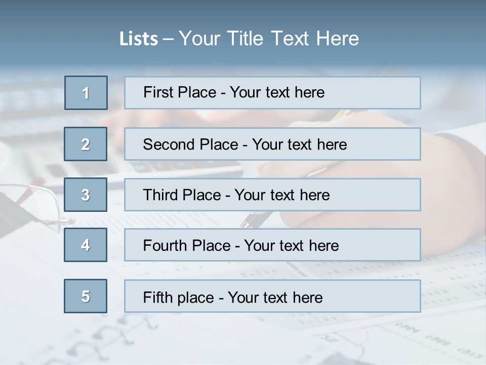 A Person Writing On A Piece Of Paper With A Calculator And Pen PowerPoint Template