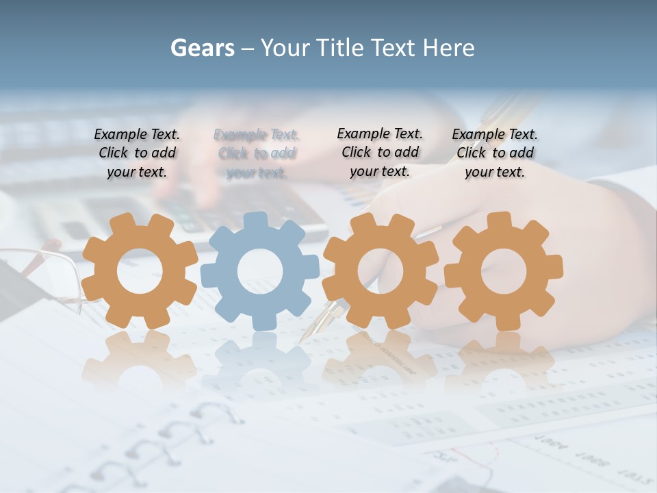 A Person Writing On A Piece Of Paper With A Calculator And Pen PowerPoint Template