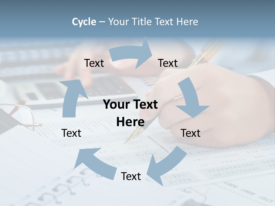 A Person Writing On A Piece Of Paper With A Calculator And Pen PowerPoint Template