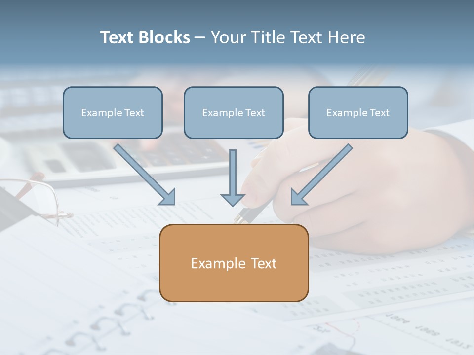 A Person Writing On A Piece Of Paper With A Calculator And Pen PowerPoint Template