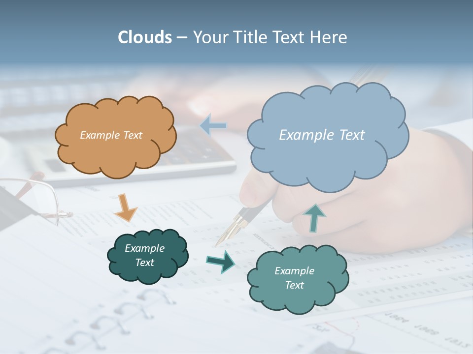 A Person Writing On A Piece Of Paper With A Calculator And Pen PowerPoint Template