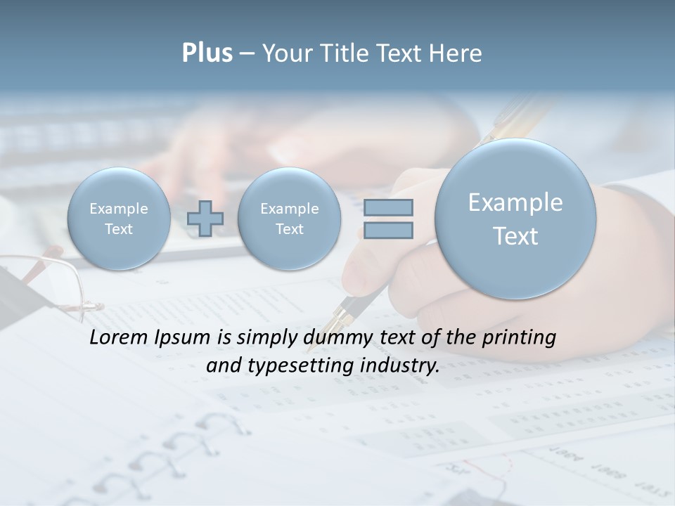 A Person Writing On A Piece Of Paper With A Calculator And Pen PowerPoint Template