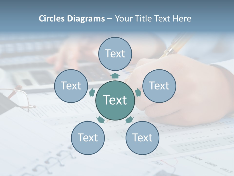 A Person Writing On A Piece Of Paper With A Calculator And Pen PowerPoint Template
