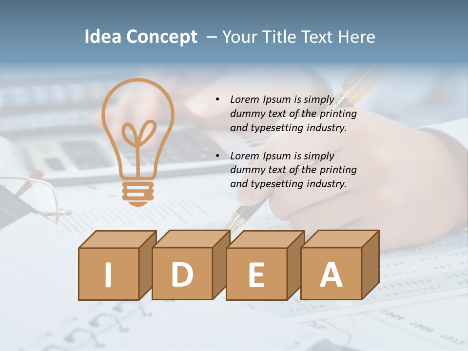 A Person Writing On A Piece Of Paper With A Calculator And Pen PowerPoint Template
