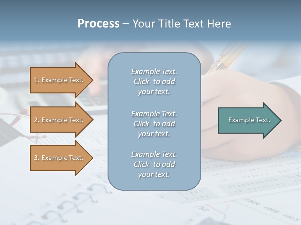 A Person Writing On A Piece Of Paper With A Calculator And Pen PowerPoint Template