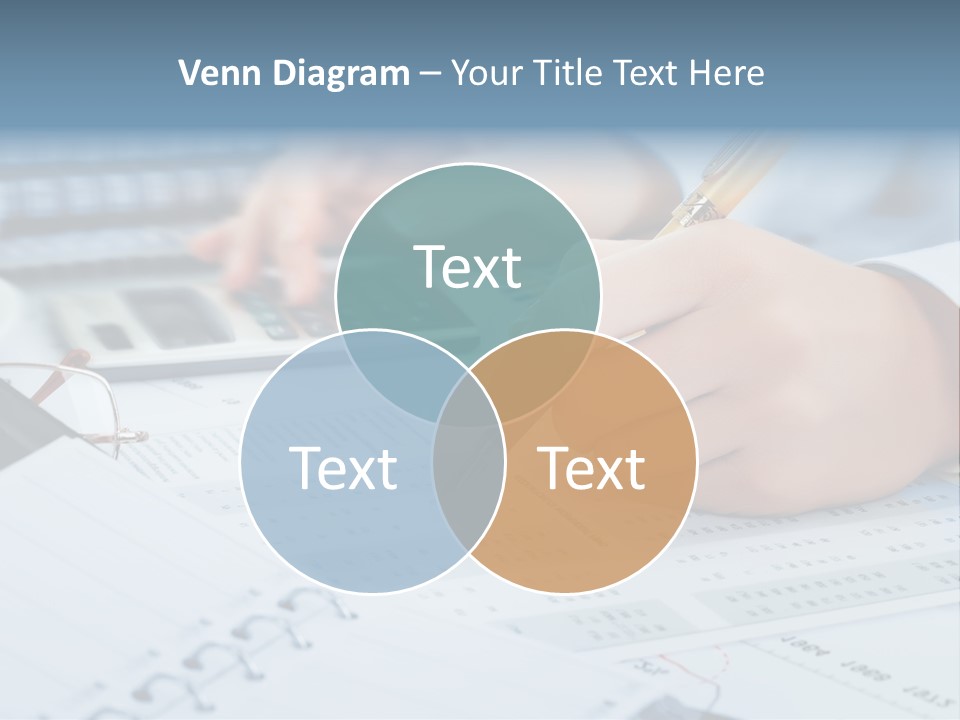 A Person Writing On A Piece Of Paper With A Calculator And Pen PowerPoint Template