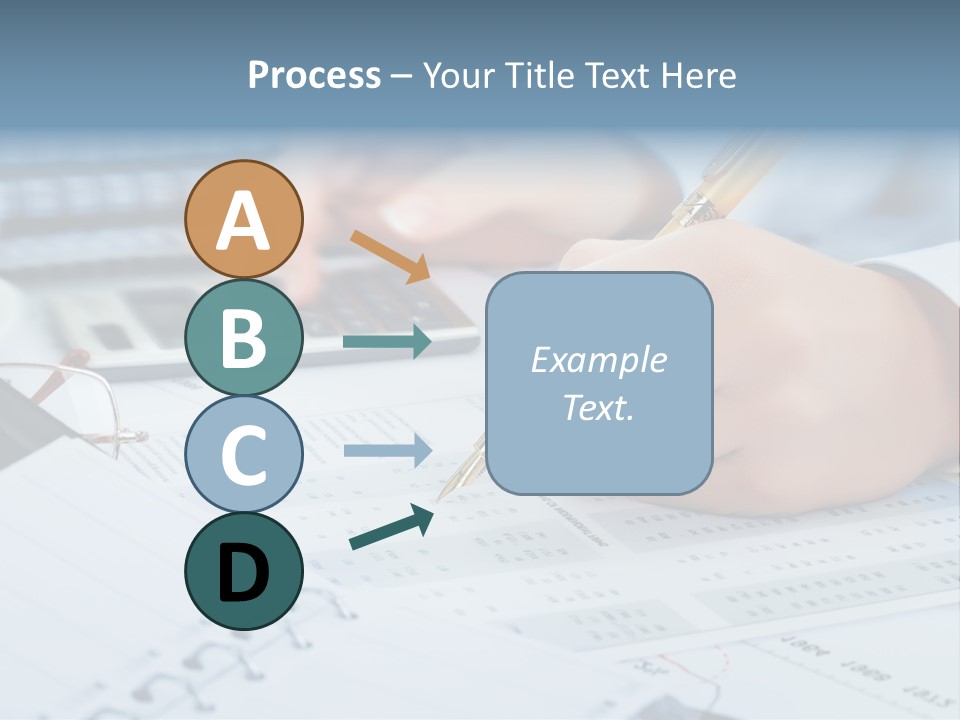 A Person Writing On A Piece Of Paper With A Calculator And Pen PowerPoint Template