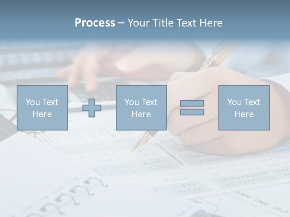 A Person Writing On A Piece Of Paper With A Calculator And Pen PowerPoint Template
