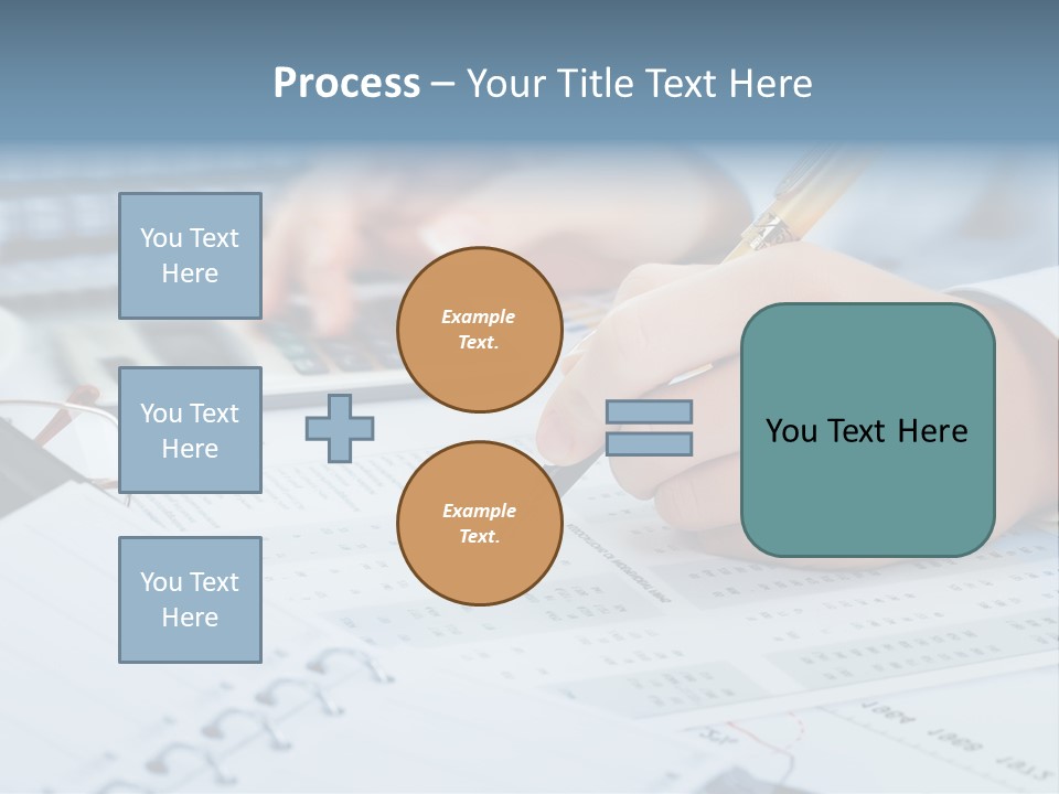 A Person Writing On A Piece Of Paper With A Calculator And Pen PowerPoint Template