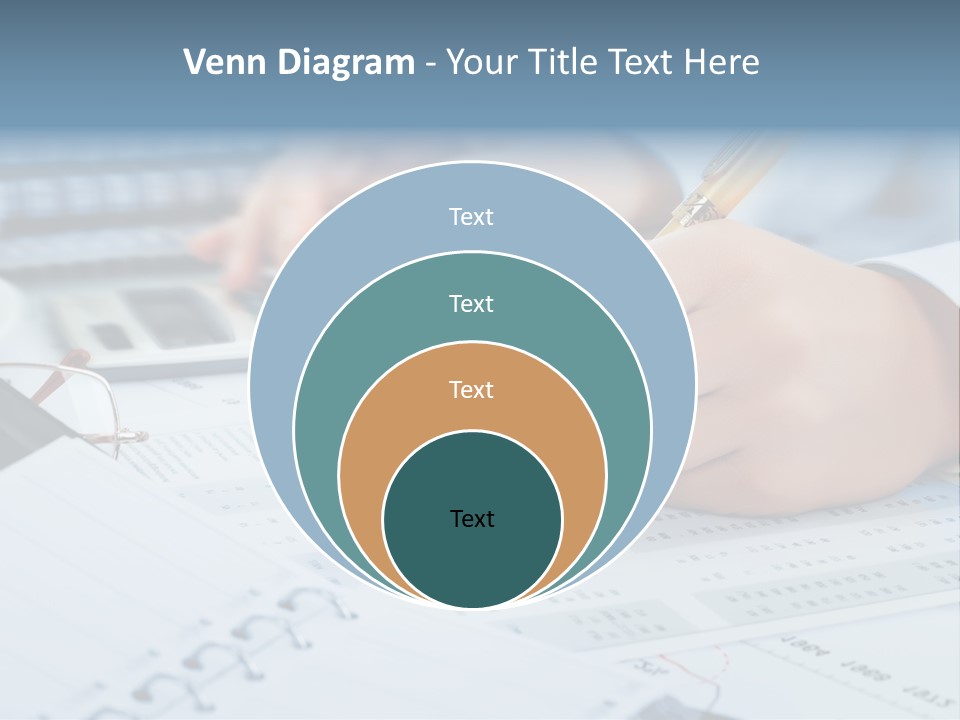 A Person Writing On A Piece Of Paper With A Calculator And Pen PowerPoint Template