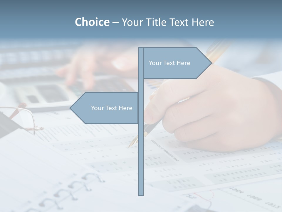 A Person Writing On A Piece Of Paper With A Calculator And Pen PowerPoint Template