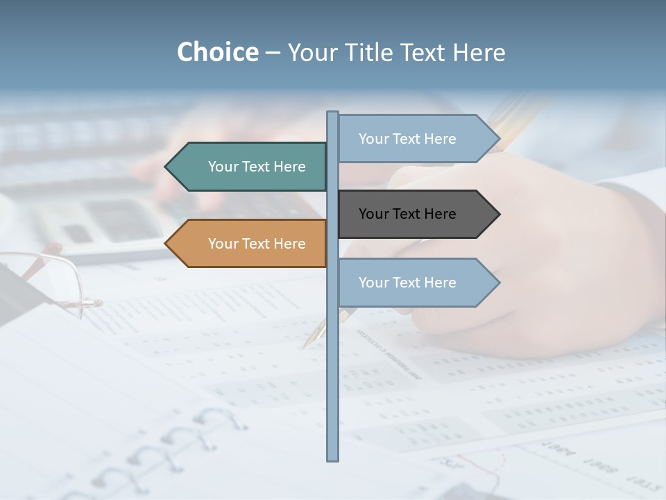 A Person Writing On A Piece Of Paper With A Calculator And Pen PowerPoint Template