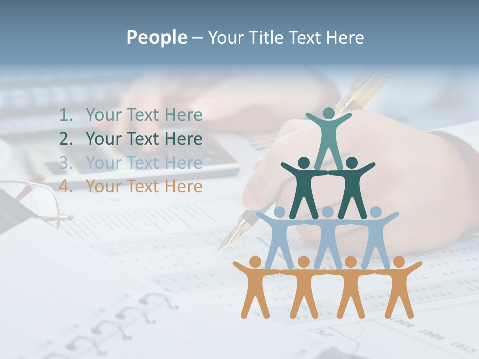 A Person Writing On A Piece Of Paper With A Calculator And Pen PowerPoint Template