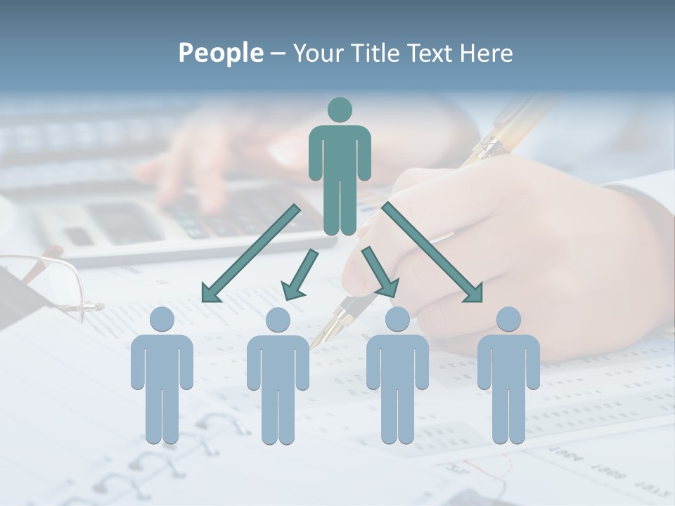 A Person Writing On A Piece Of Paper With A Calculator And Pen PowerPoint Template