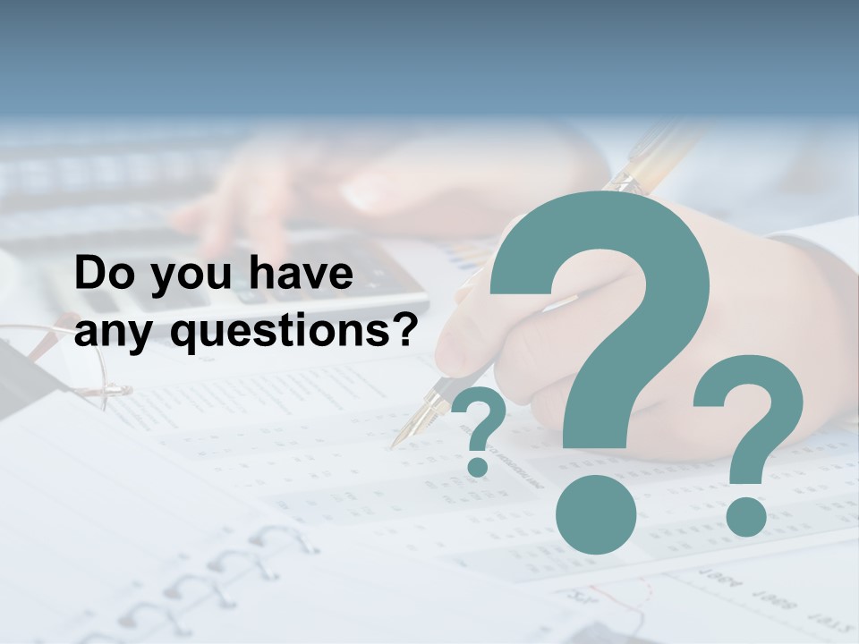 A Person Writing On A Piece Of Paper With A Calculator And Pen PowerPoint Template