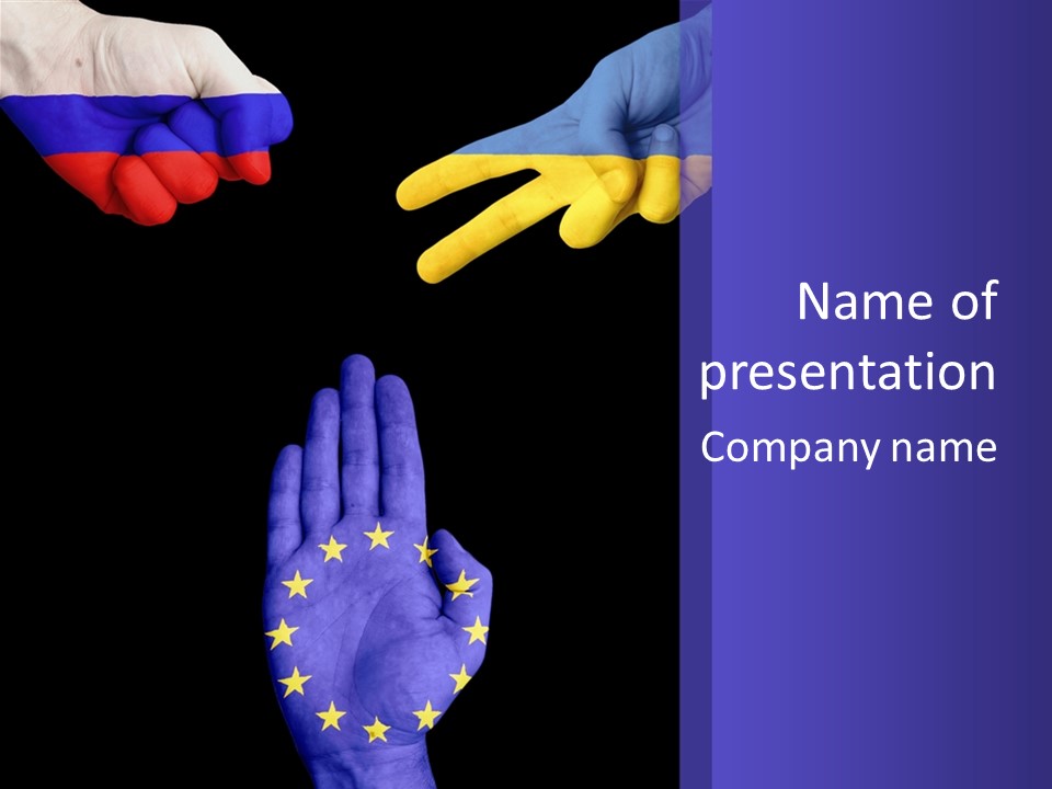 A Group Of Hands Painted With The Colors Of The Flag Of The Country Of Ukraine PowerPoint Template