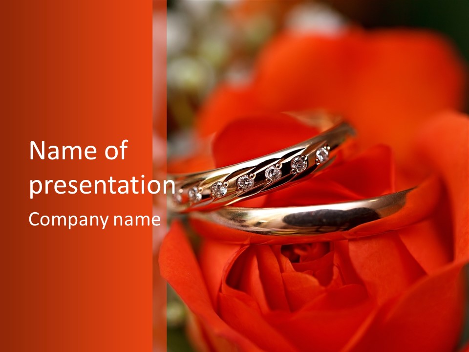 Two Wedding Rings Sitting On Top Of A Red Rose PowerPoint Template
