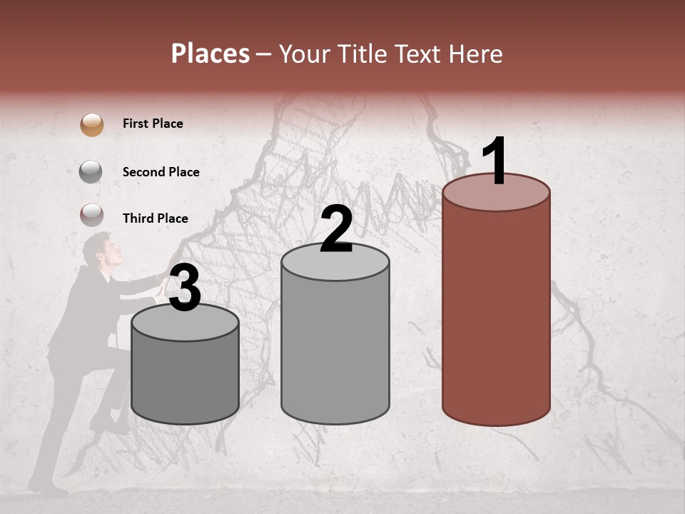 A Man In A Suit Climbing Up A Mountain With A Ladder PowerPoint Template