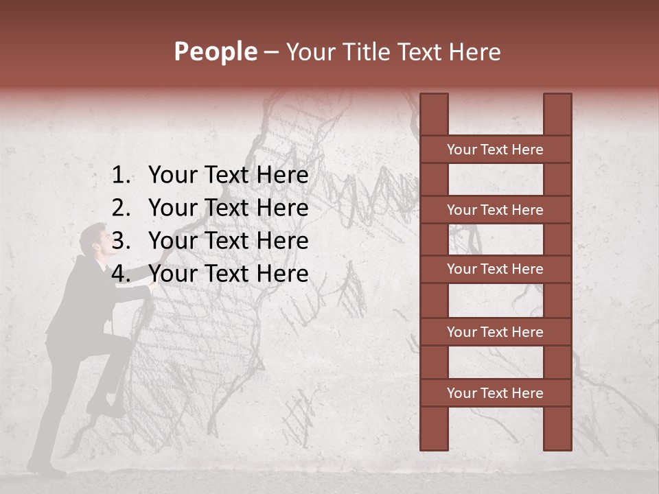 A Man In A Suit Climbing Up A Mountain With A Ladder PowerPoint Template