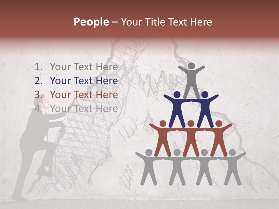 A Man In A Suit Climbing Up A Mountain With A Ladder PowerPoint Template