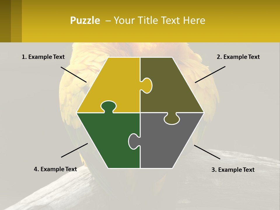 Two Yellow And Green Birds Sitting On Top Of A Tree Branch PowerPoint Template