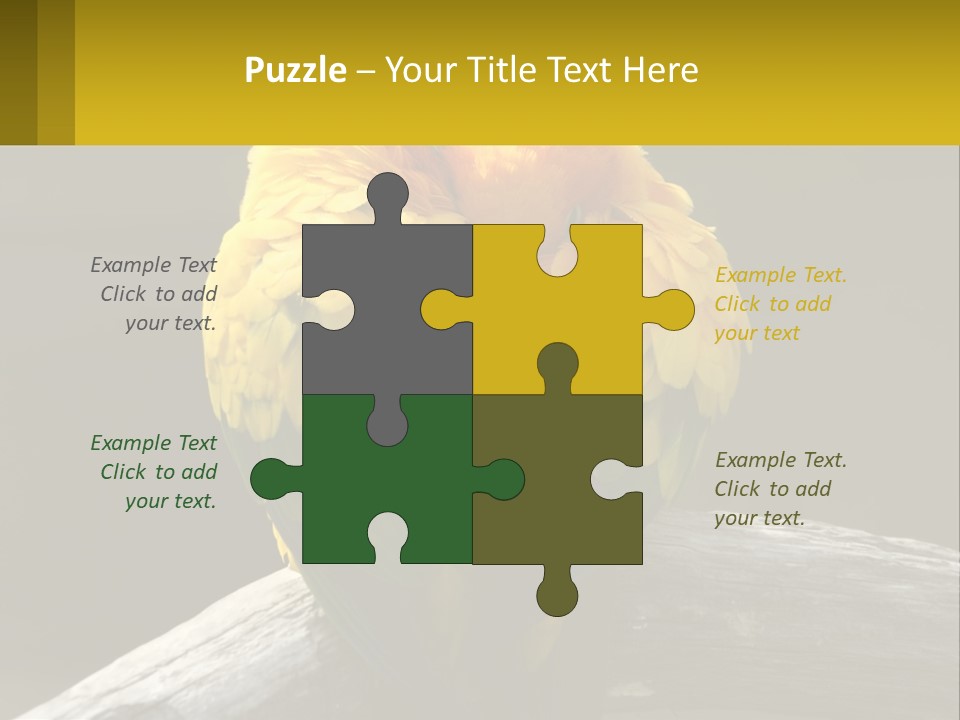 Two Yellow And Green Birds Sitting On Top Of A Tree Branch PowerPoint Template